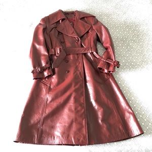 Etienne Aigner full length oxblood leather trench coat